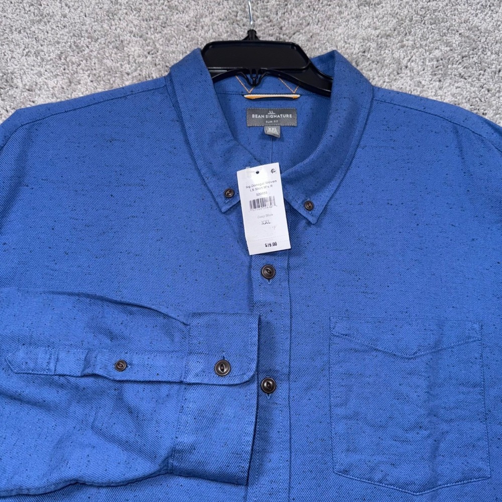 L.L. Bean Signature Donegal Deep Blue Woven Button Shirt Mens XXL Slim Fit NEW